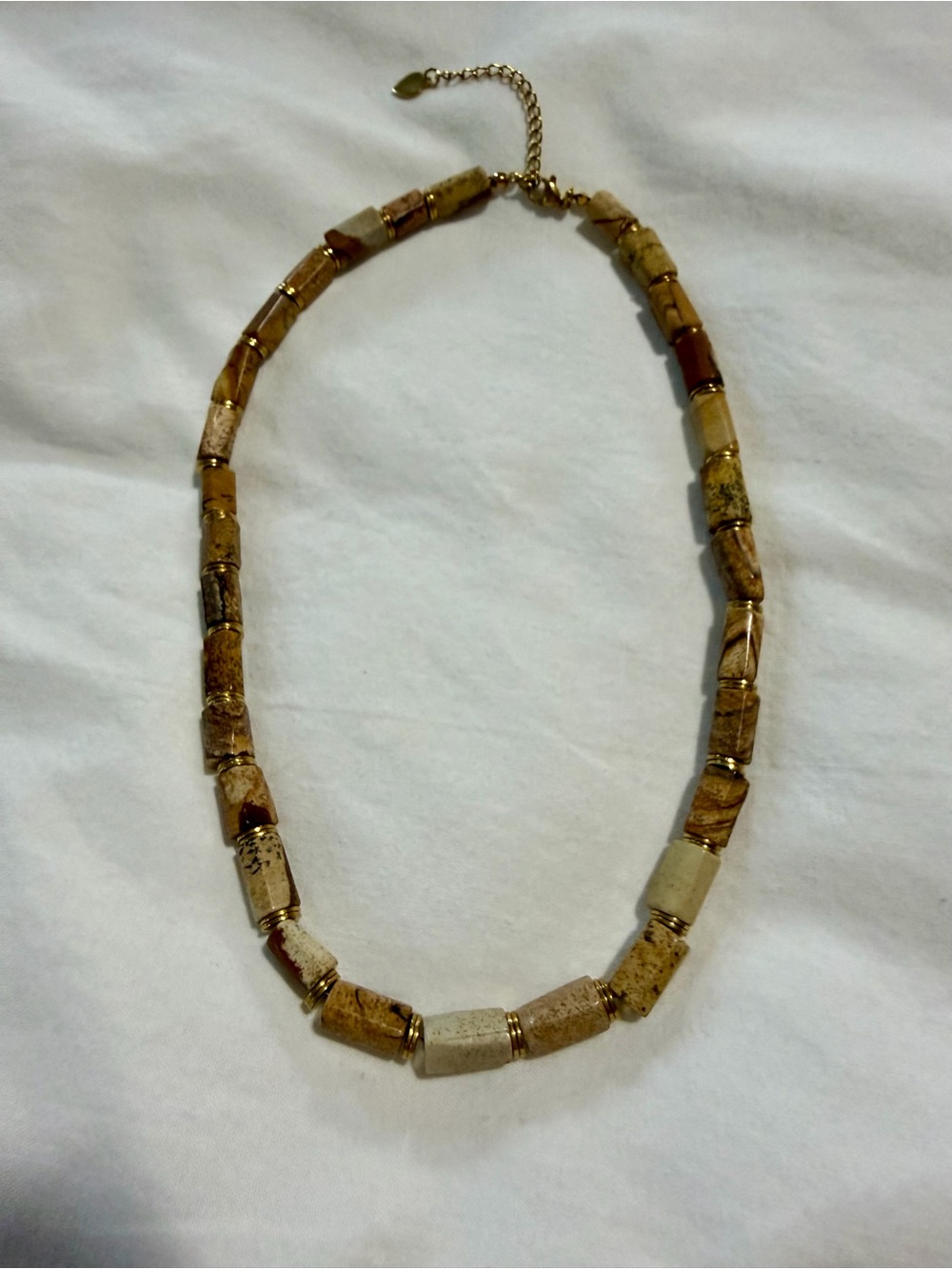 Earth Tone Tube Bead Necklace with Gold Accents